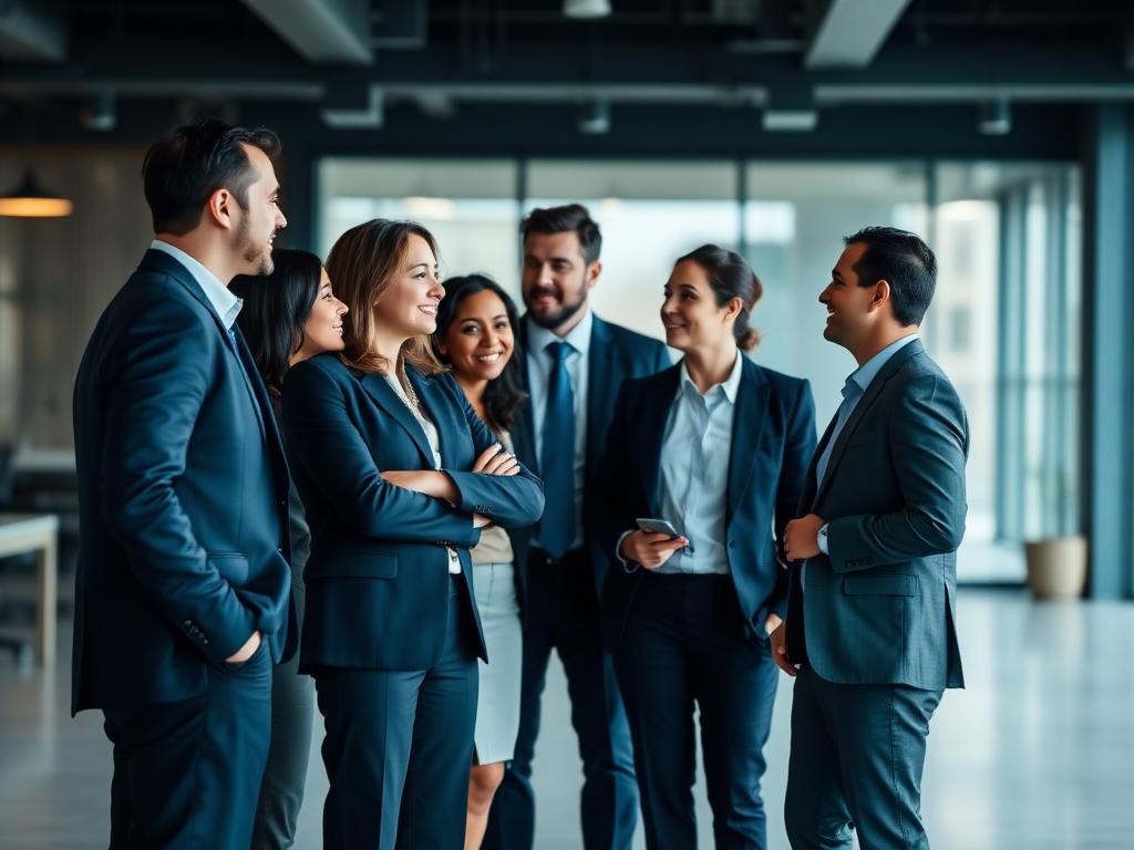 Multicultural business professionals collaborating in a modern office